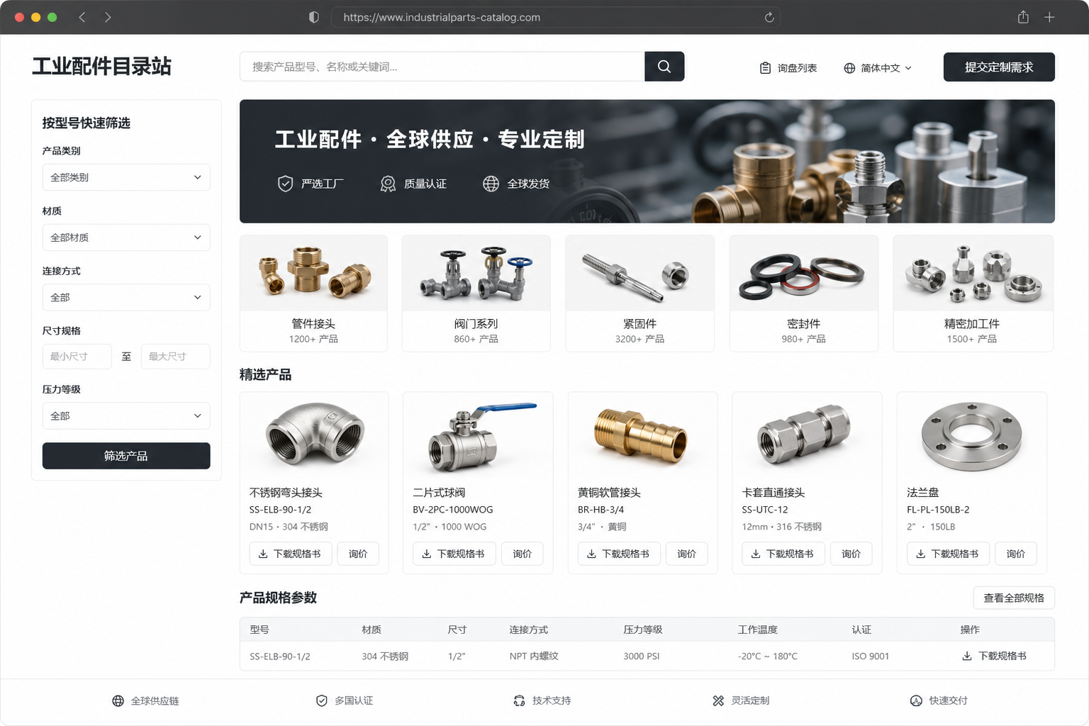 工业配件目录站中文展示截图