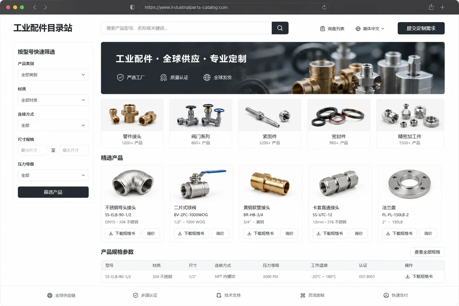 工业配件目录站中文展示截图